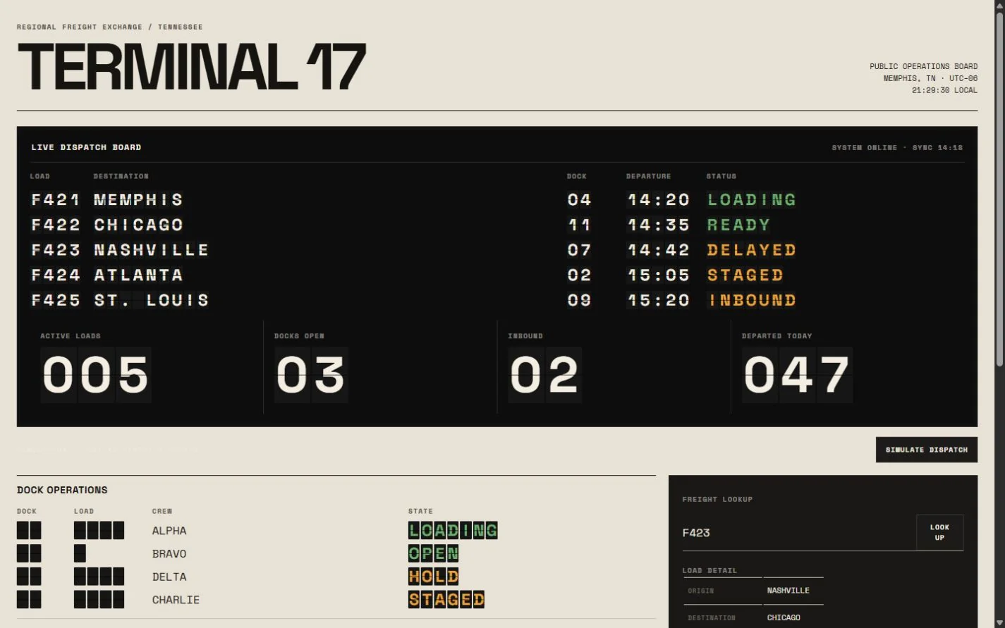 Desktop review frame for Terminal 17 — Regional Freight Exchange