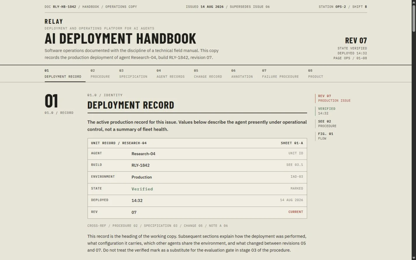 Desktop review frame for RELAY — AI Deployment Handbook