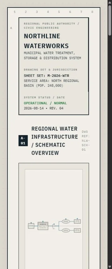 Mobile benchmark review frame for NORTHLINE WATERWORKS — Regional Water Authority / Engineering & Public Information Sheet
