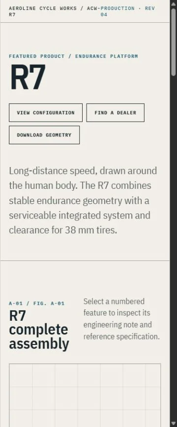 Mobile benchmark review frame for AEROLINE R7 — Endurance Platform