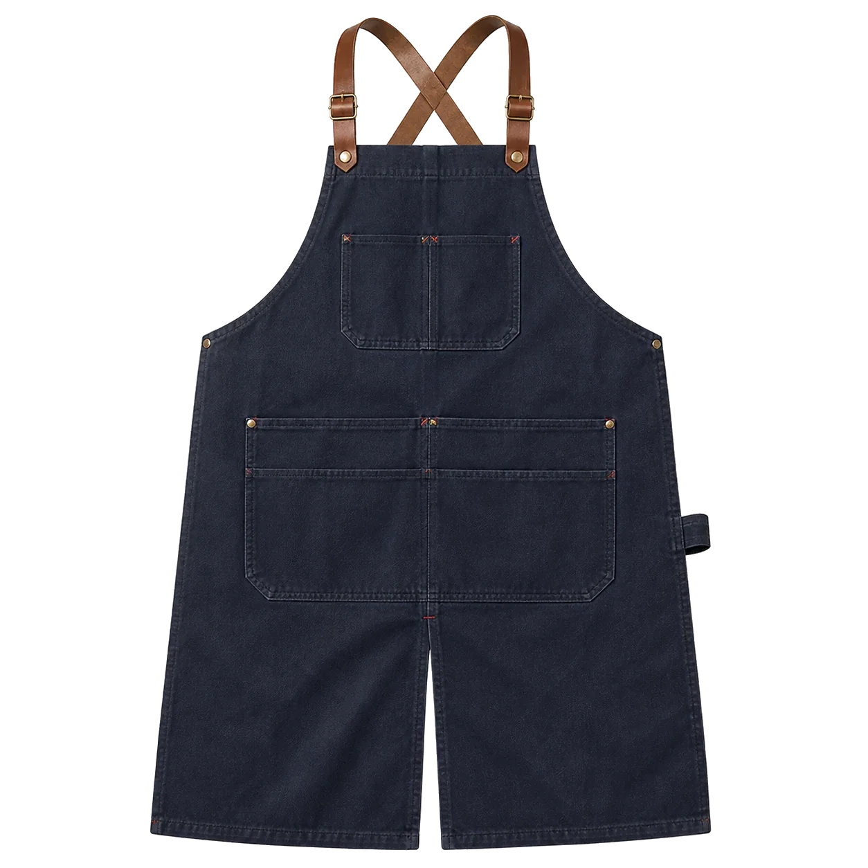 Crossback shop apron in deep ink-navy waxed canvas